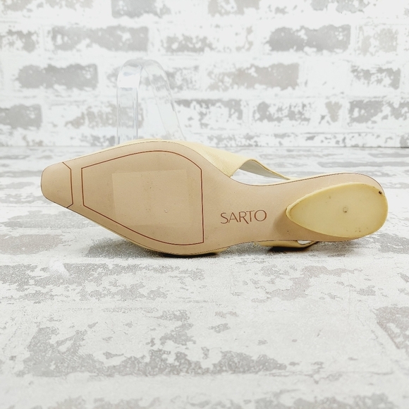 New Franco Sarto Cream Leather Square Toe Slingback Flats W227 - Picture 8 of 14